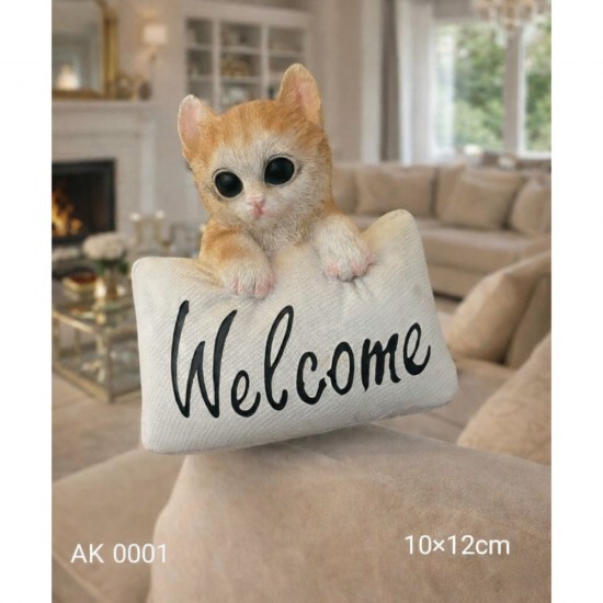AK0001 Yastık Tutan Kedi Biblo - Welcome Silikon Kalıp