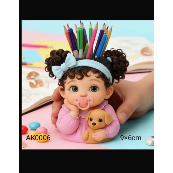 AK0006 Köpek Tutan Kıvırcık Kız Kalemlik Silikon Kalıp