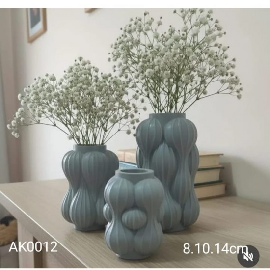 AK0012 Bubble Çizgili Balon Vazo 3'lü Set Silikon Kalıp