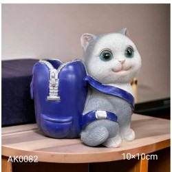 AK0082 Kedi Kalemlik - Sırtı Çantalı Silikon Kalıp